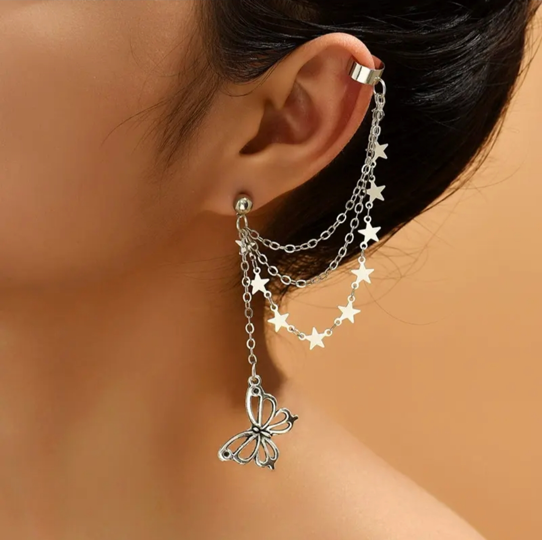 Dream Butterfly Starfall Cuff Earrings