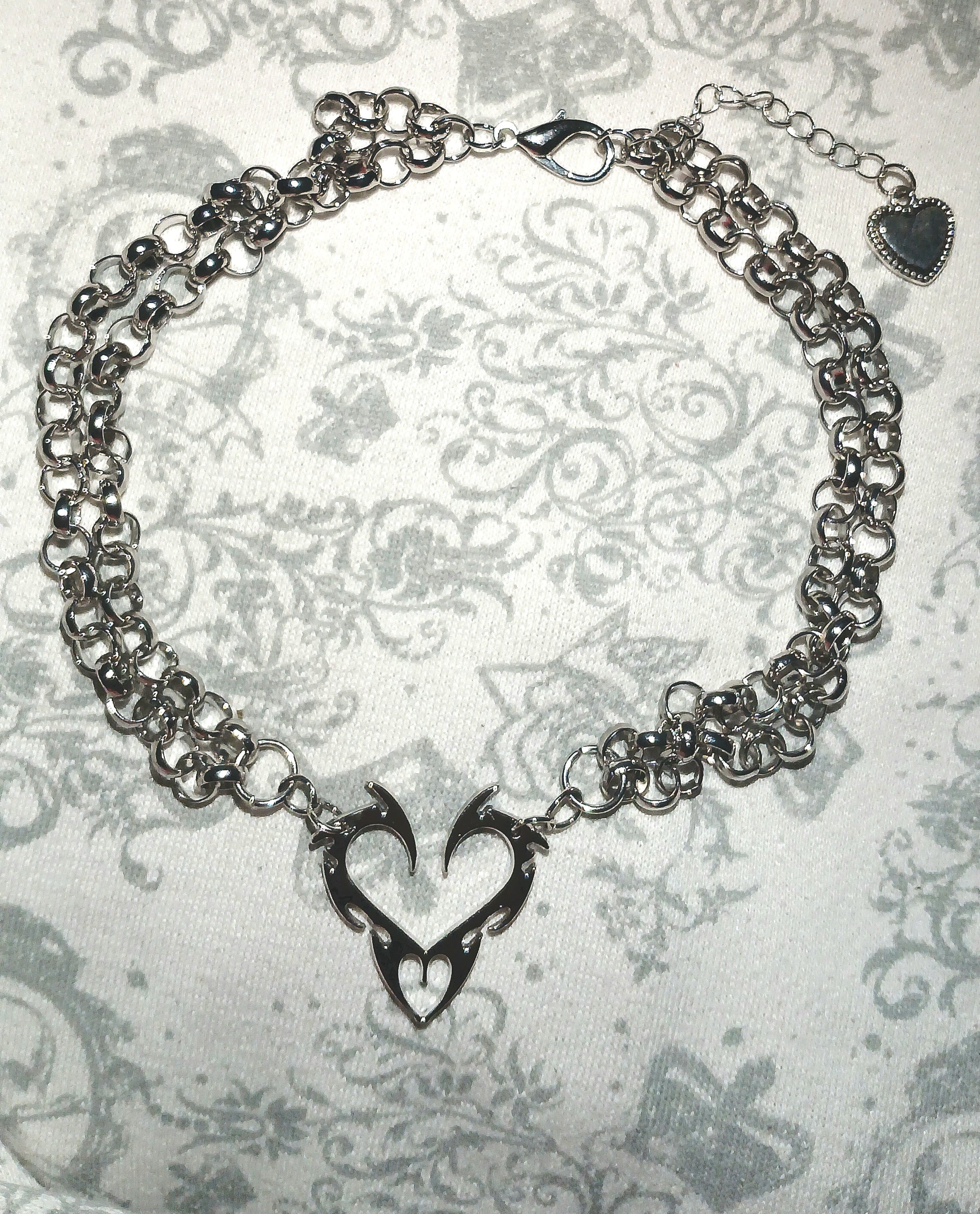 Chained Flaming Heart Necklace