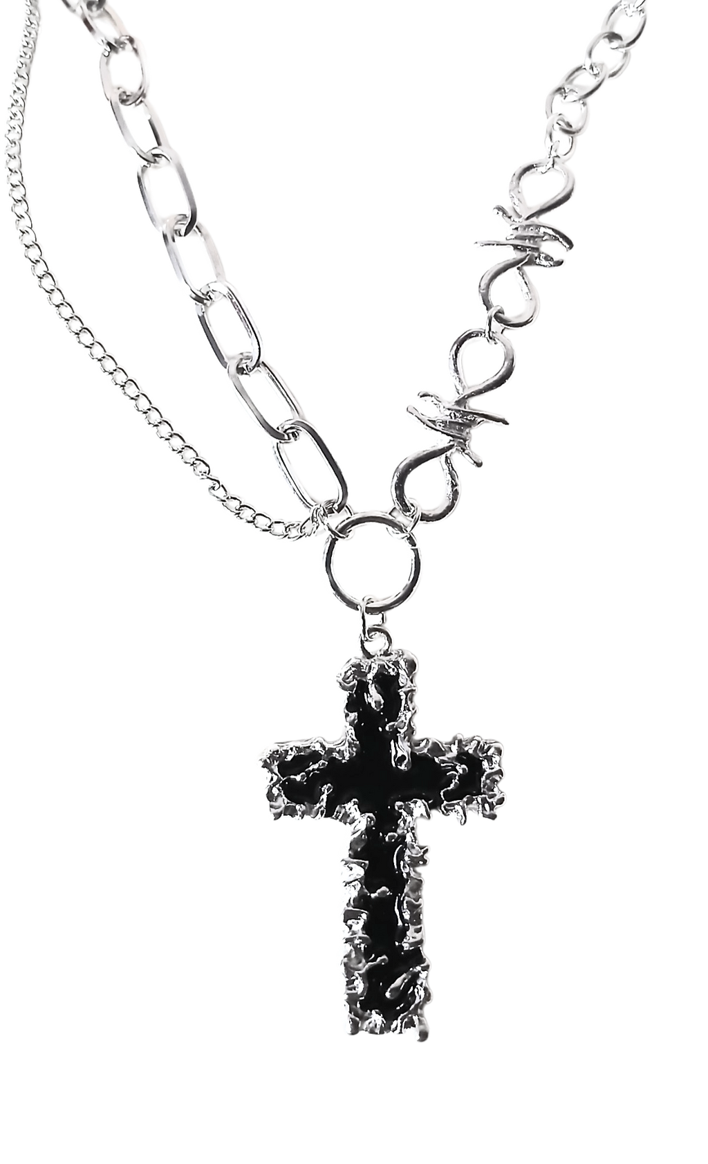 Black Diamond Barbed Cross Necklace