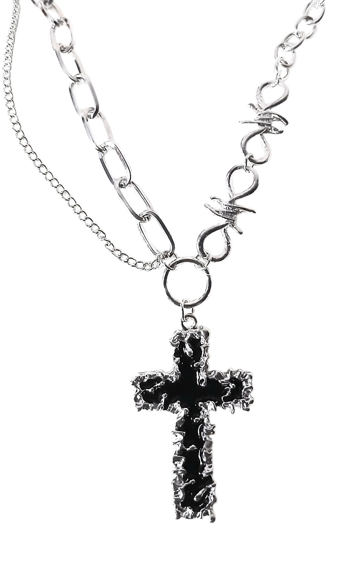 Black Diamond Barbed Cross Necklace