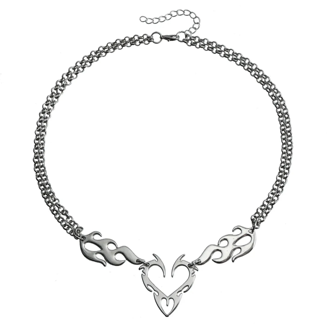 Chained Flaming Heart Necklace