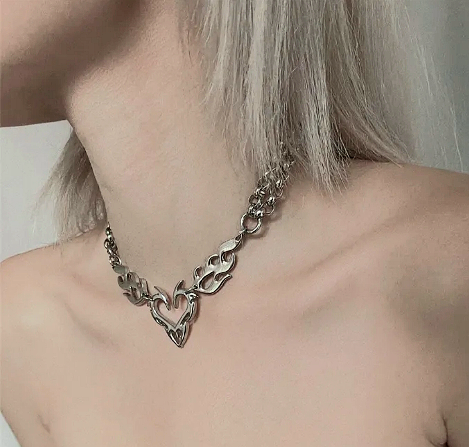 Chained Flaming Heart Necklace