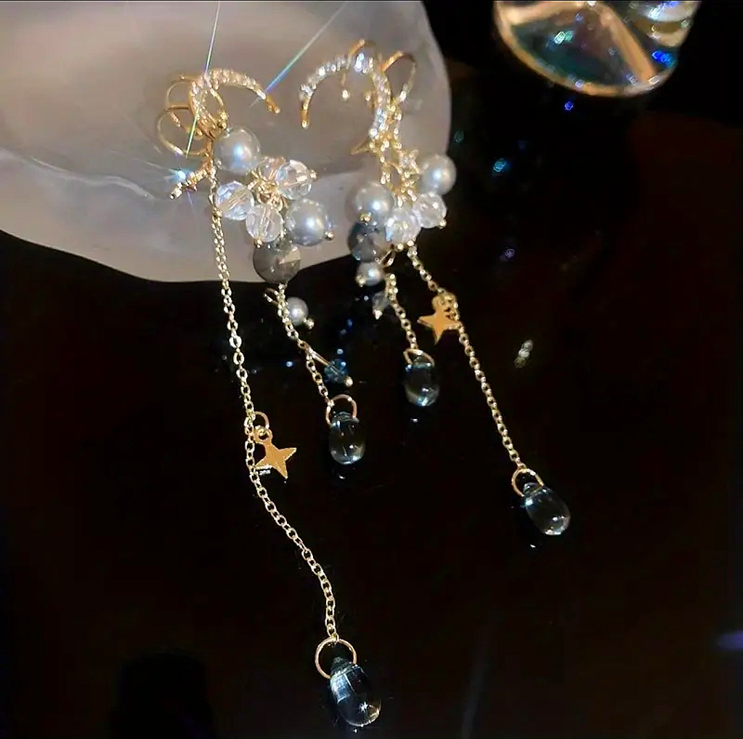 Reinstone Dream Tassel Cuff Earrings