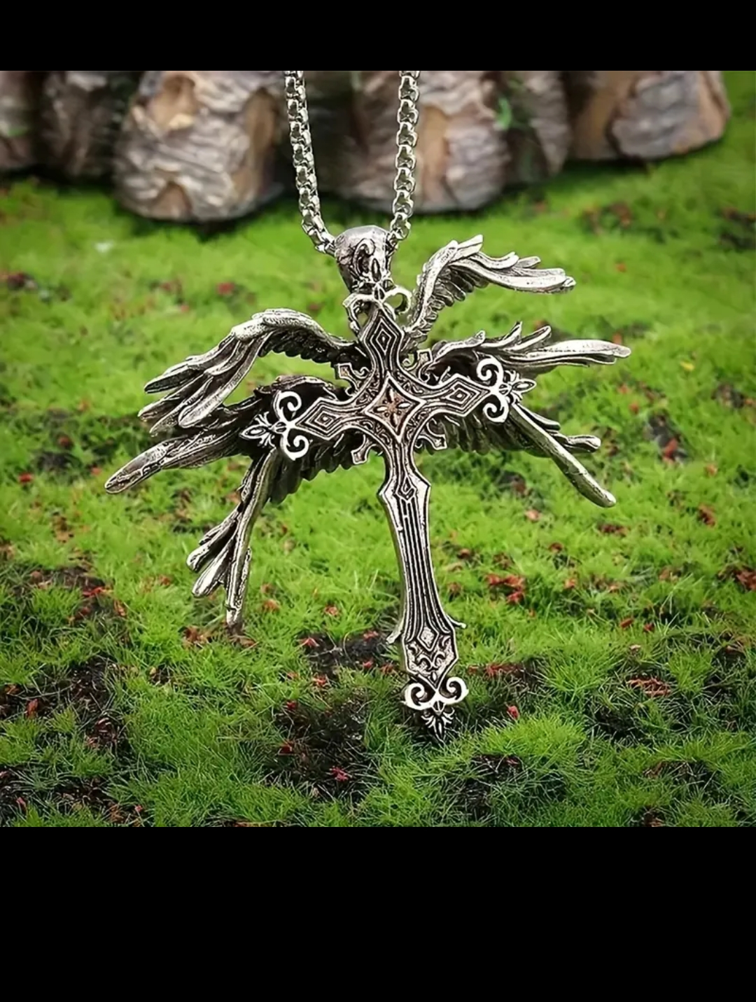 Retro Gothic six winged cross necklace