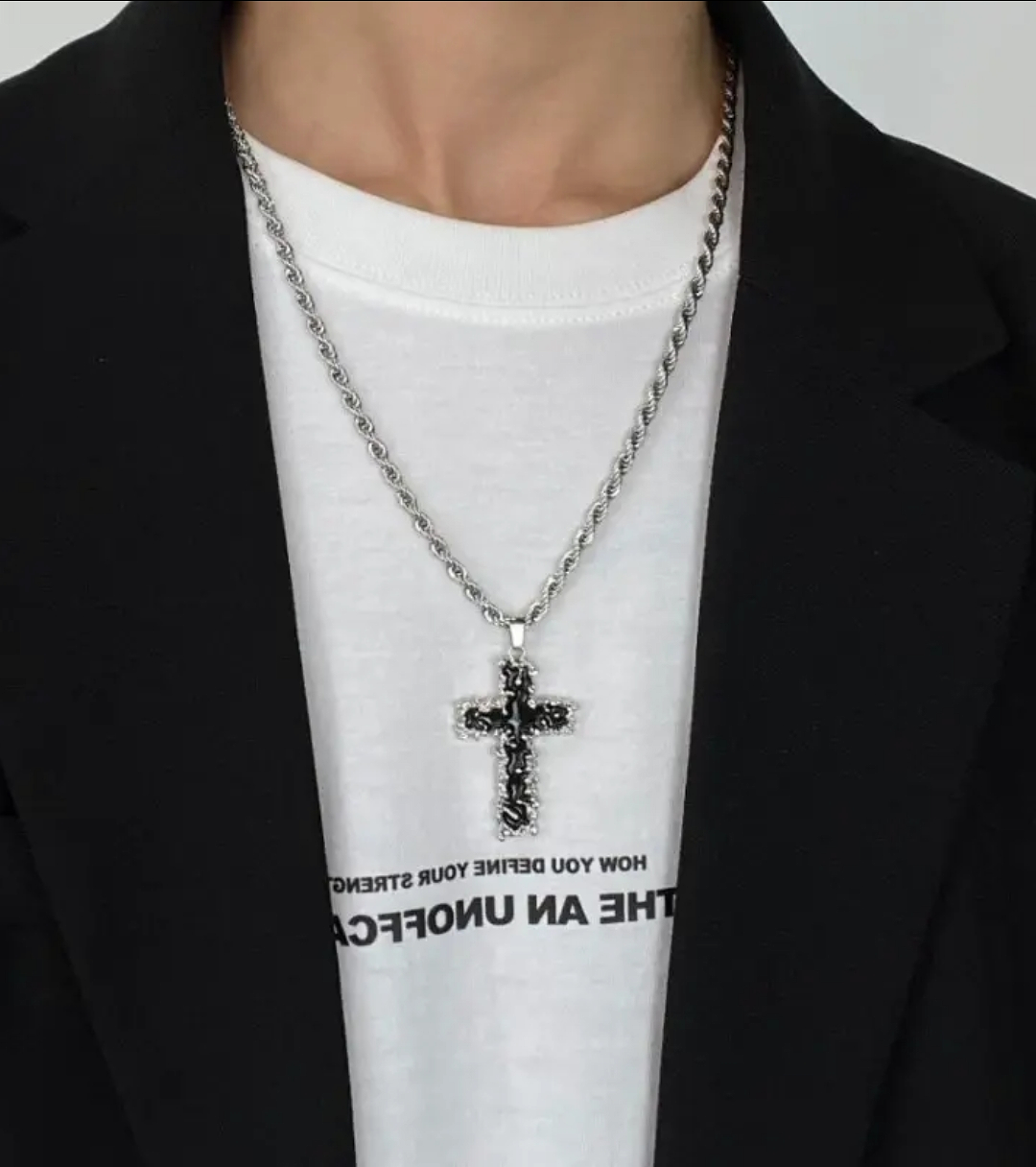 Black Diamond Thorned Cross Necklace