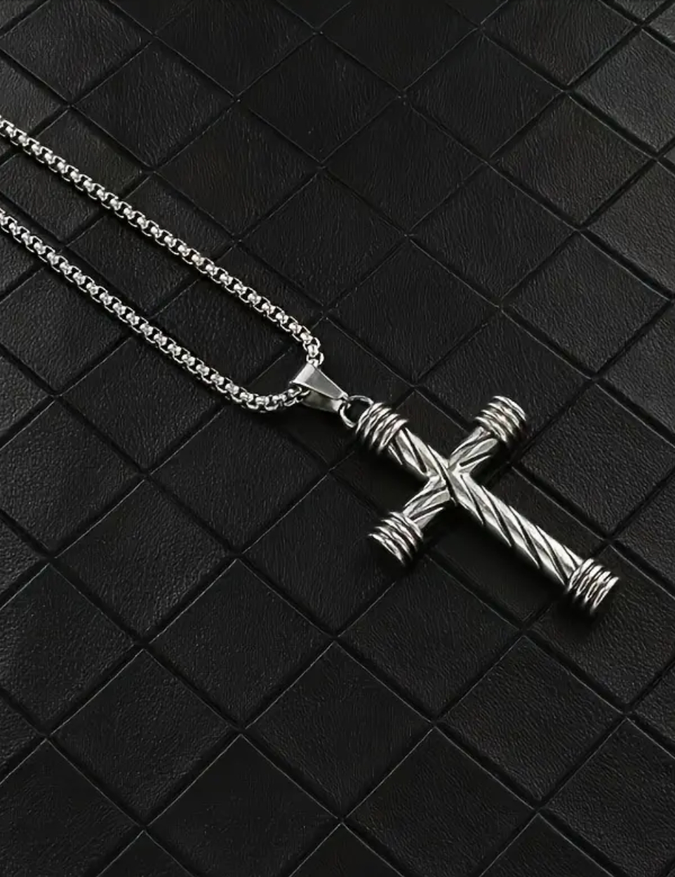 Spiraling Steel Cross necklace