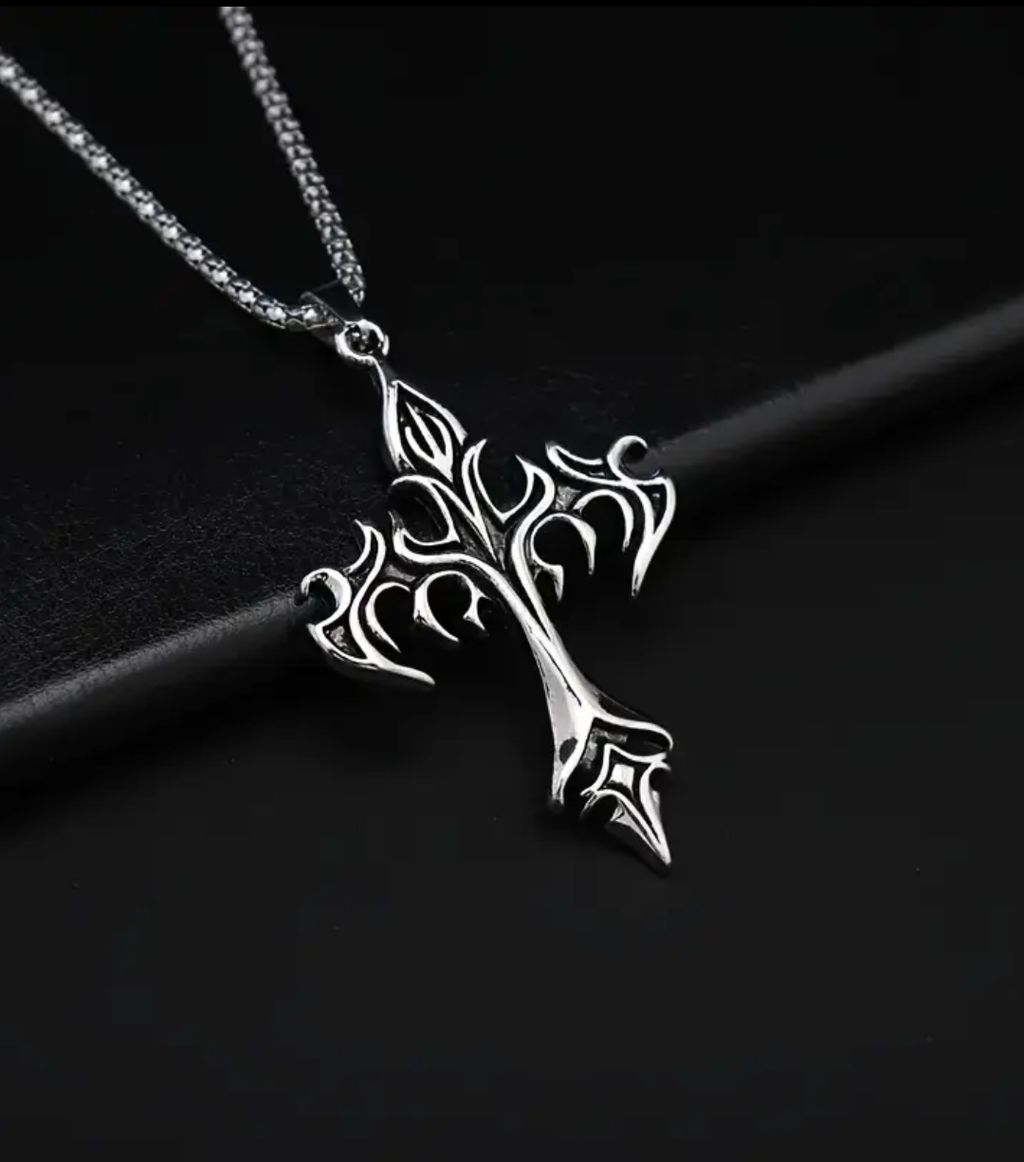 Retro Flaming Cross Necklace