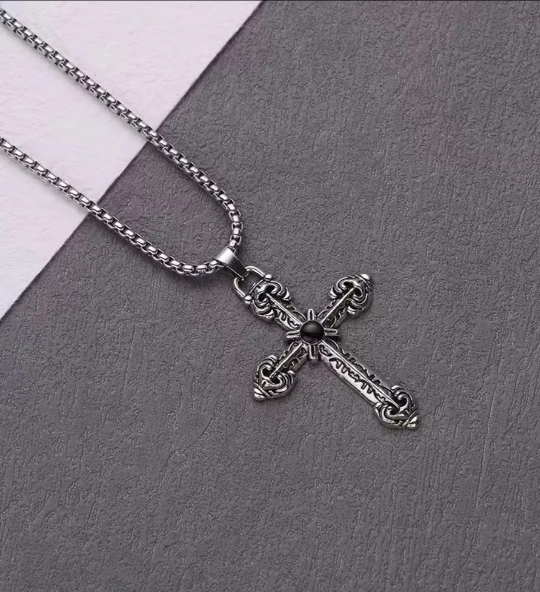 European style black diamond cross necklace
