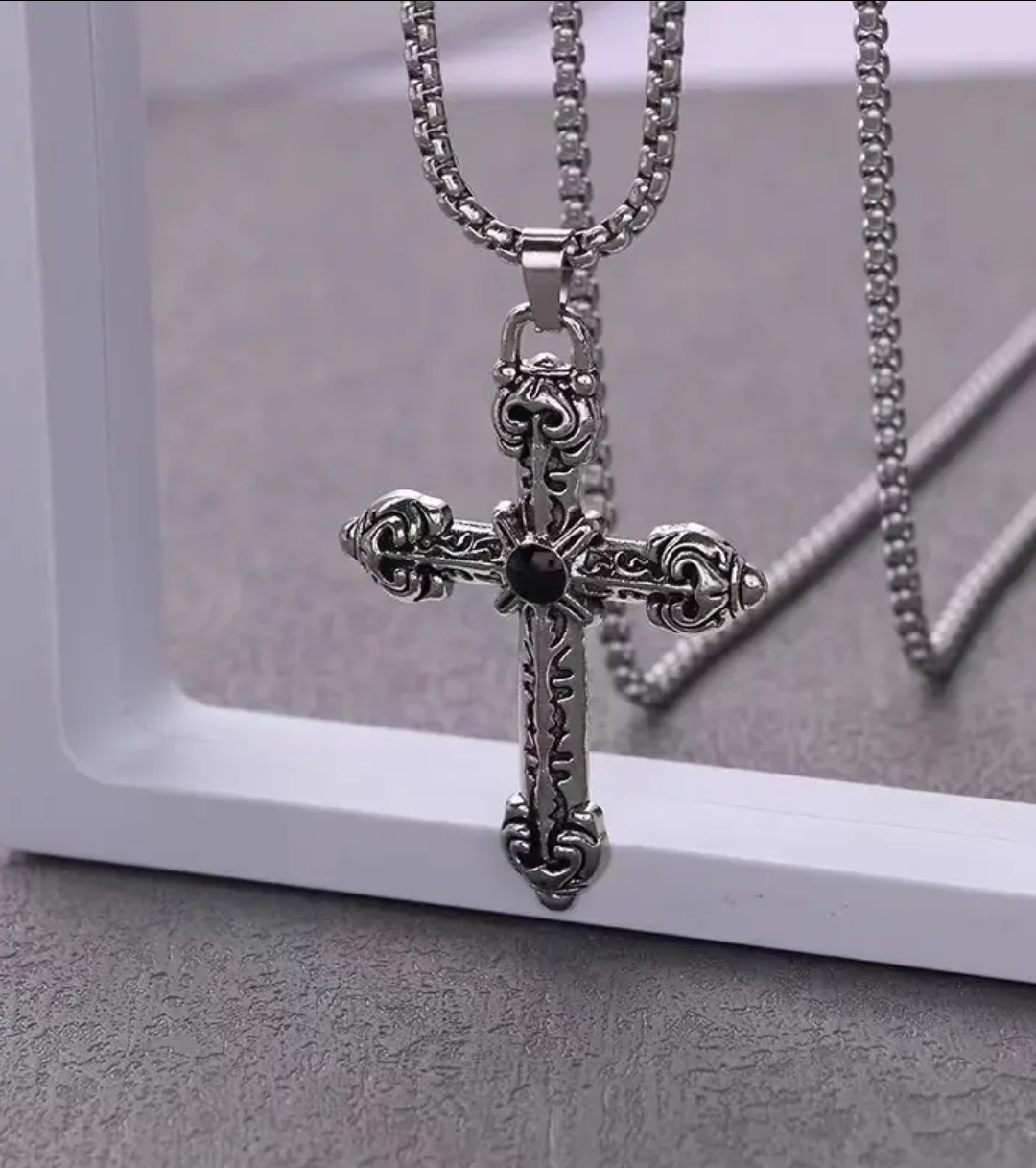 European style black diamond cross necklace