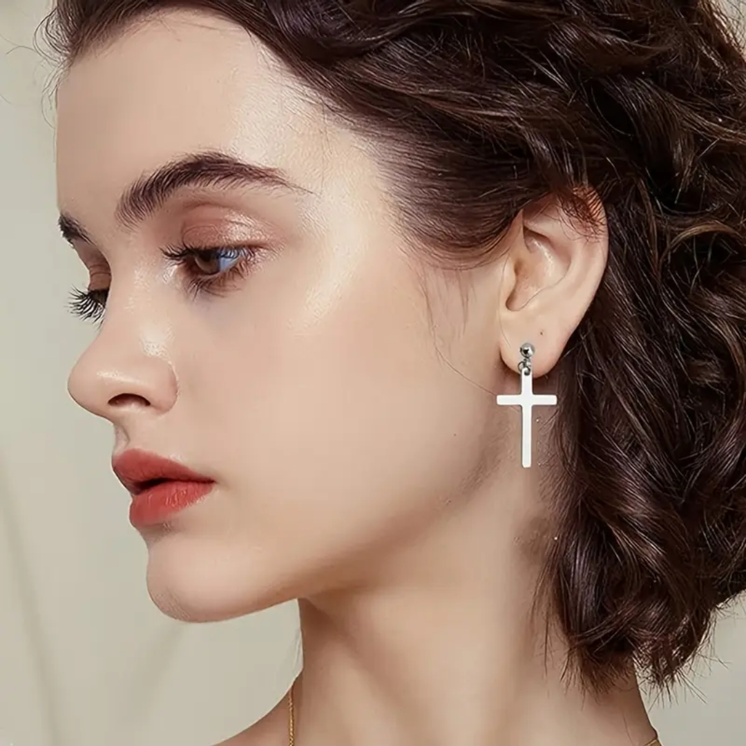 Steel cross earrings