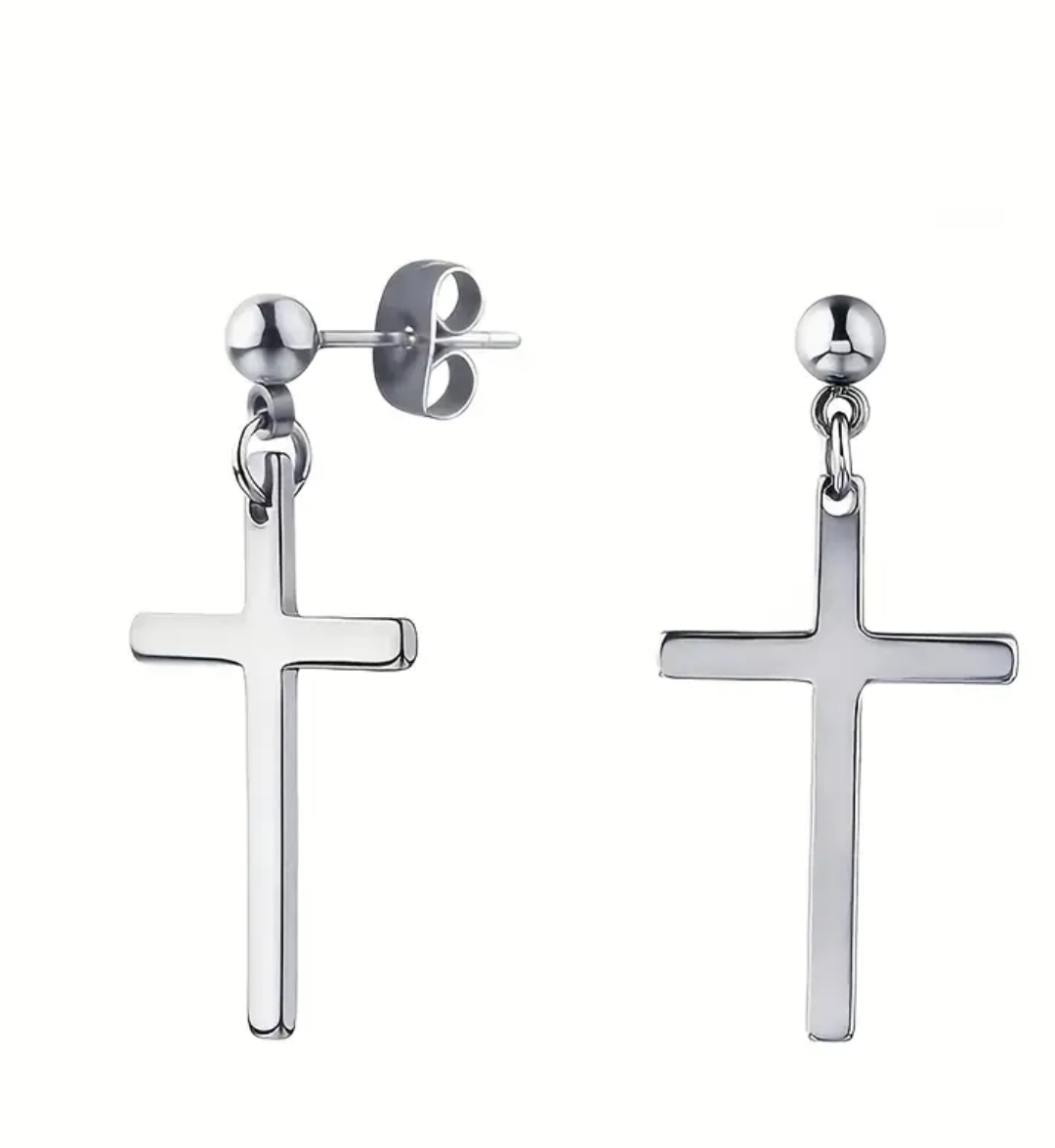 Steel cross earrings