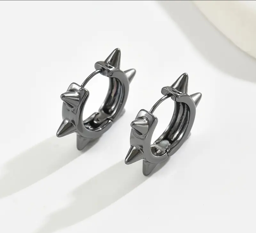 Spiked steel loop earrings
