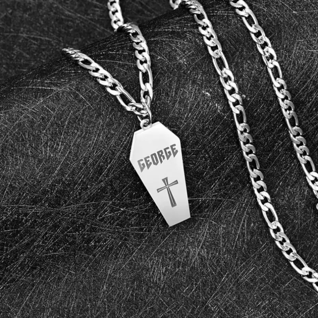 Coffin stainless steel necklace- Personalize