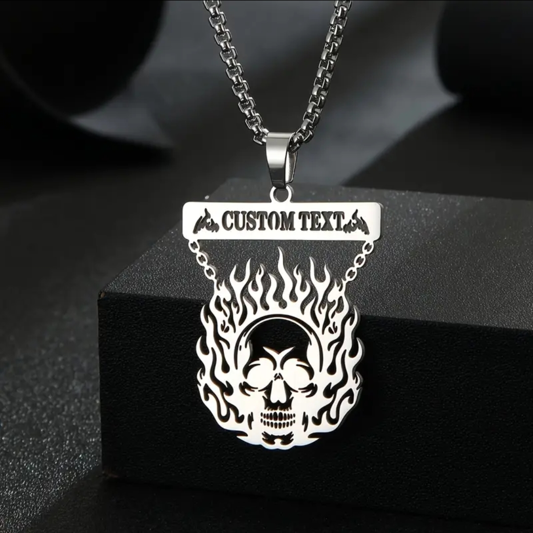 Blazing skull stainless steel necklace - Personalize
