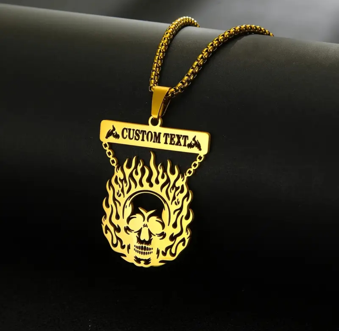 Blazing skull stainless steel necklace - Personalize