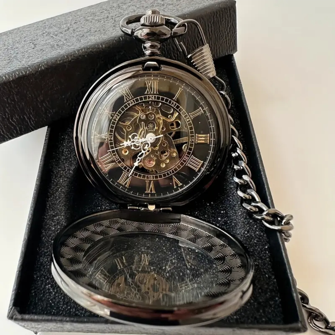 Mirror Black Mechanical Pocket Watch