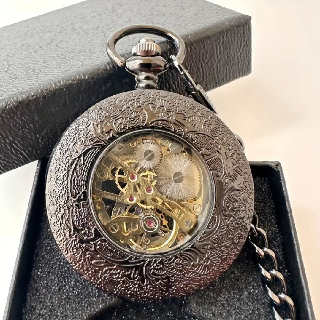 Mirror Black Mechanical Pocket Watch