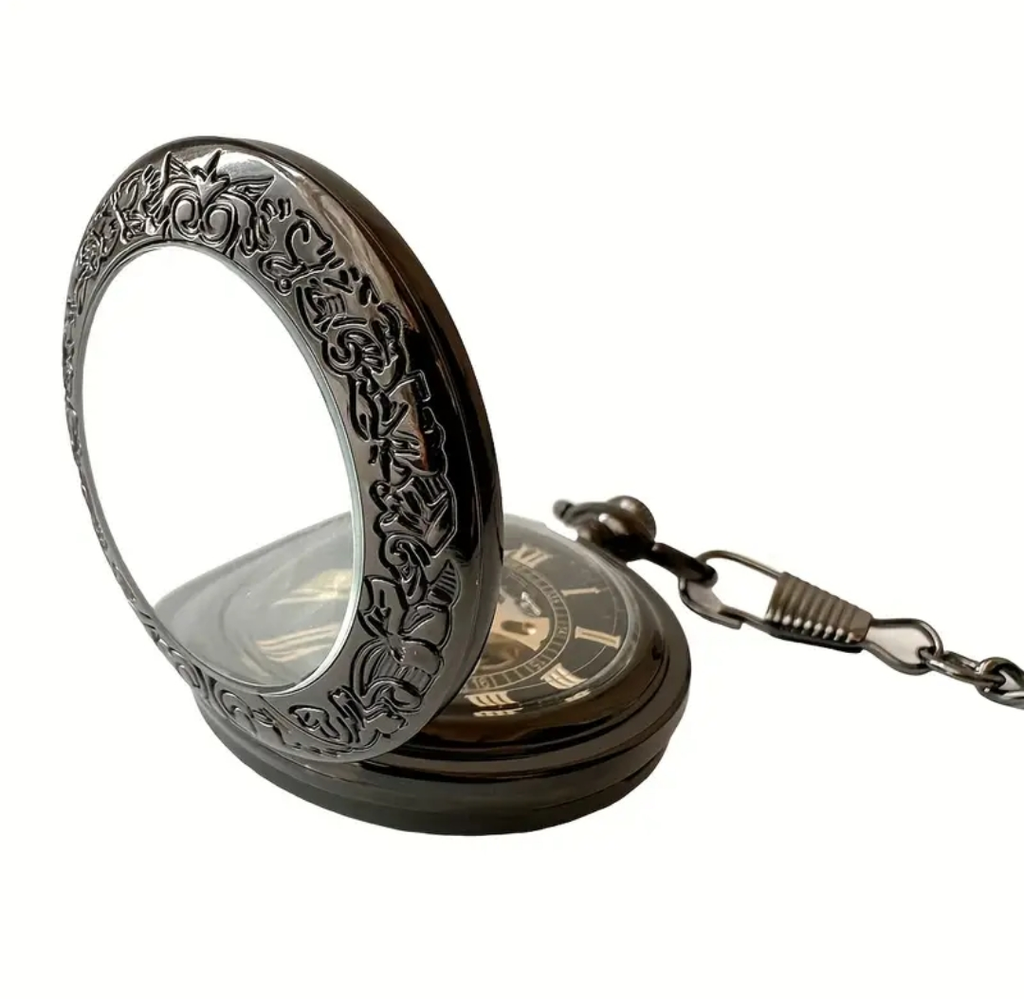 Mirror Black Mechanical Pocket Watch