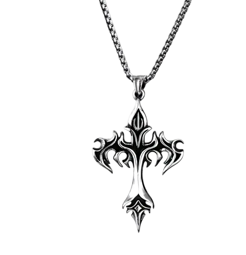 Retro Flaming Cross Necklace
