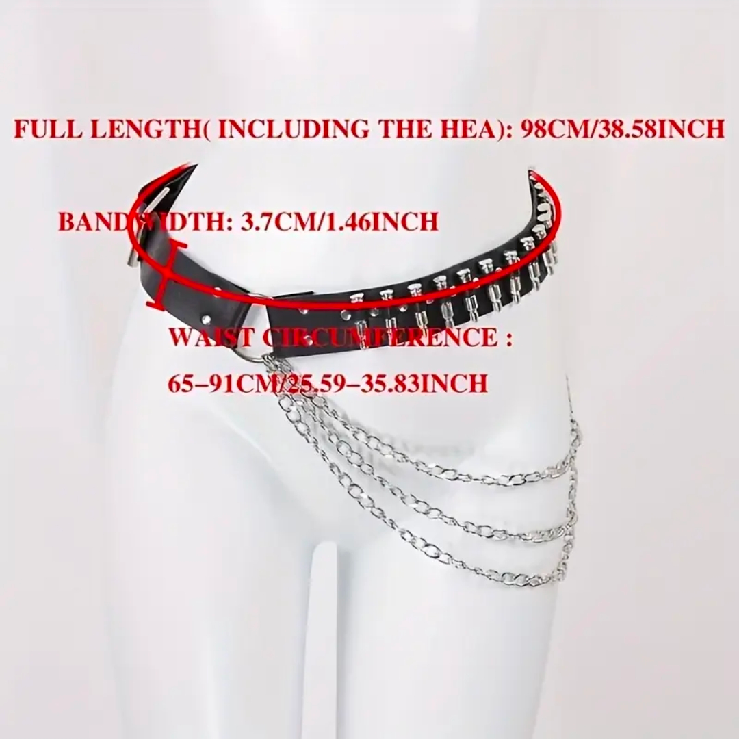 2 IN ONE Black Belt With Chains Y2k Punk Style Ammo Studded Leather belt