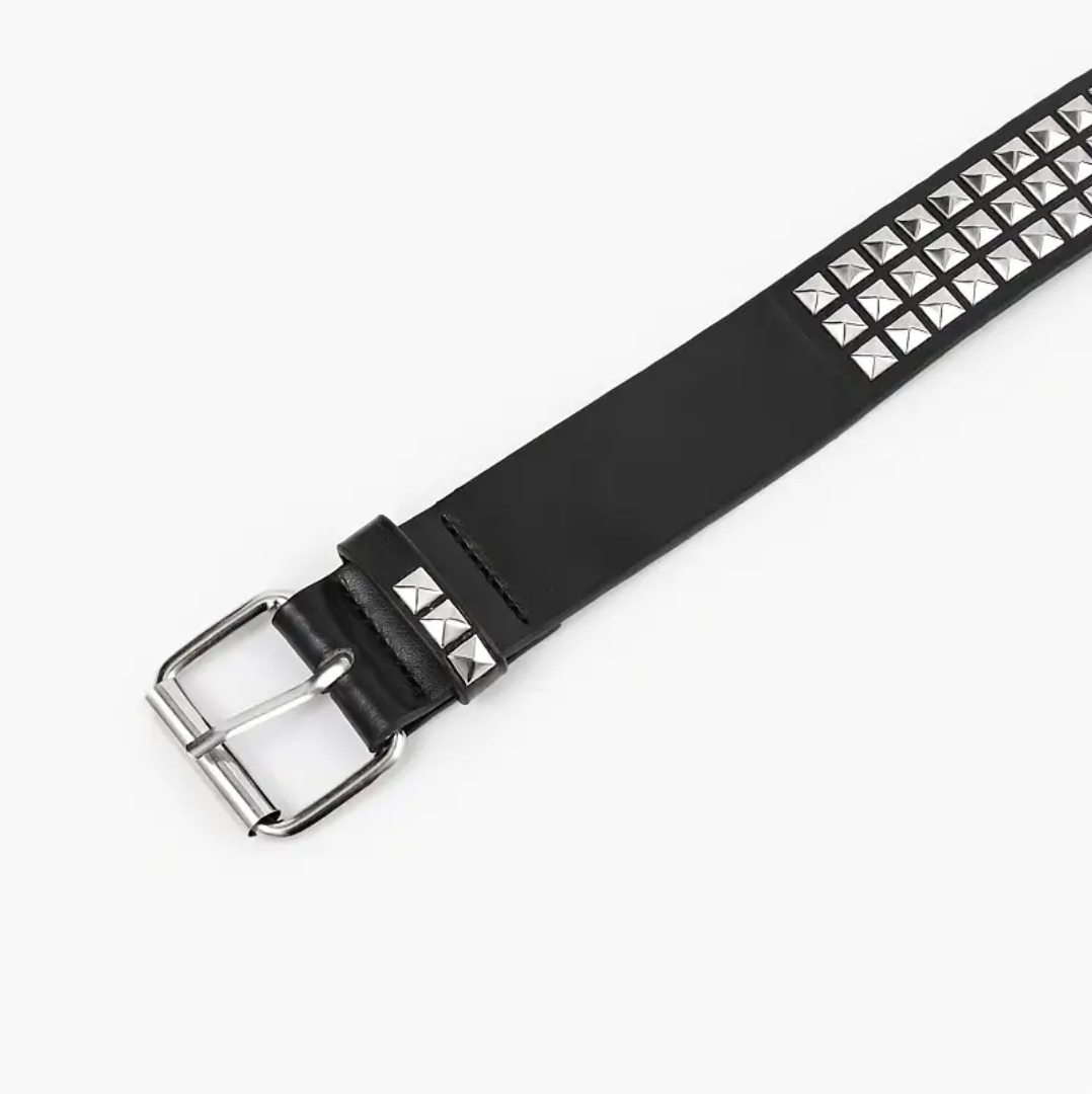 Square Rivet Studded Leather Belt