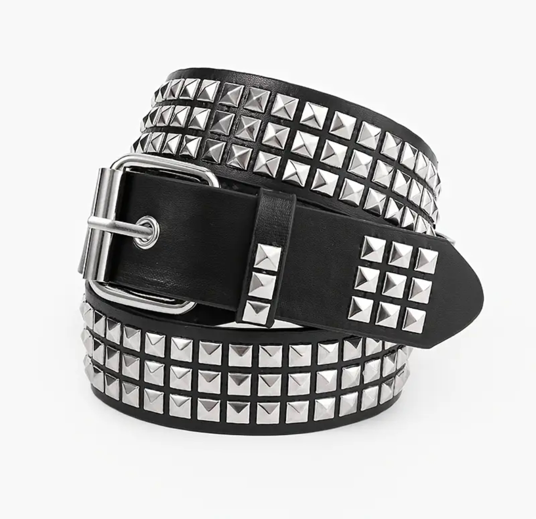 Square Rivet Studded Leather Belt