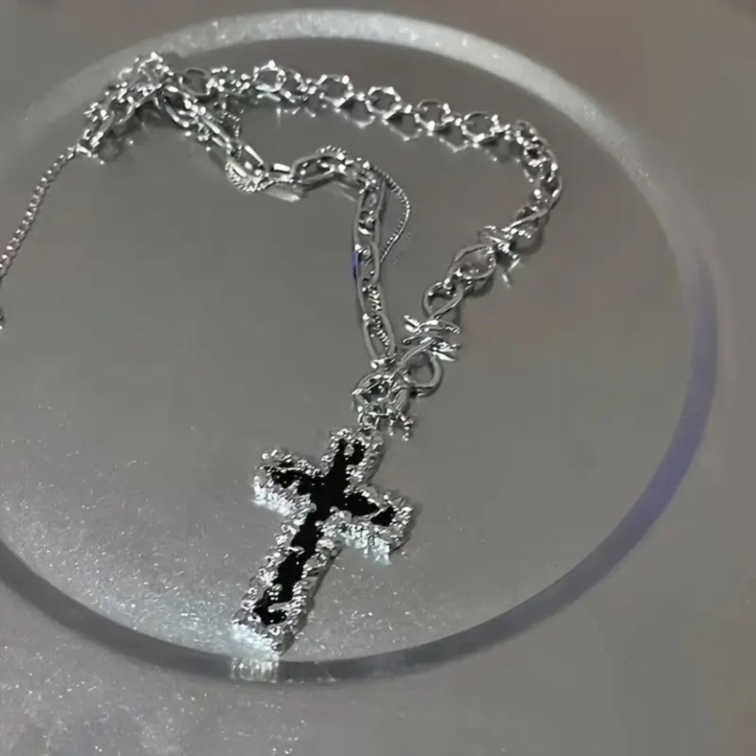 Black Diamond Thorned Cross Necklace