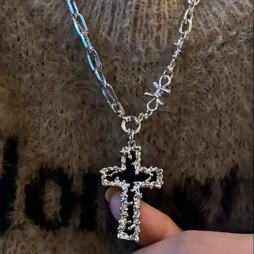 Black Diamond Barbed Cross Necklace