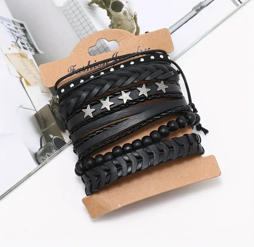 6 PCs Set Leather Bracelets