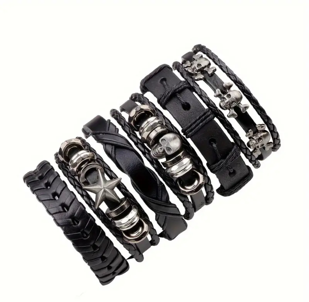 6 PCs Set Leather Bracelets