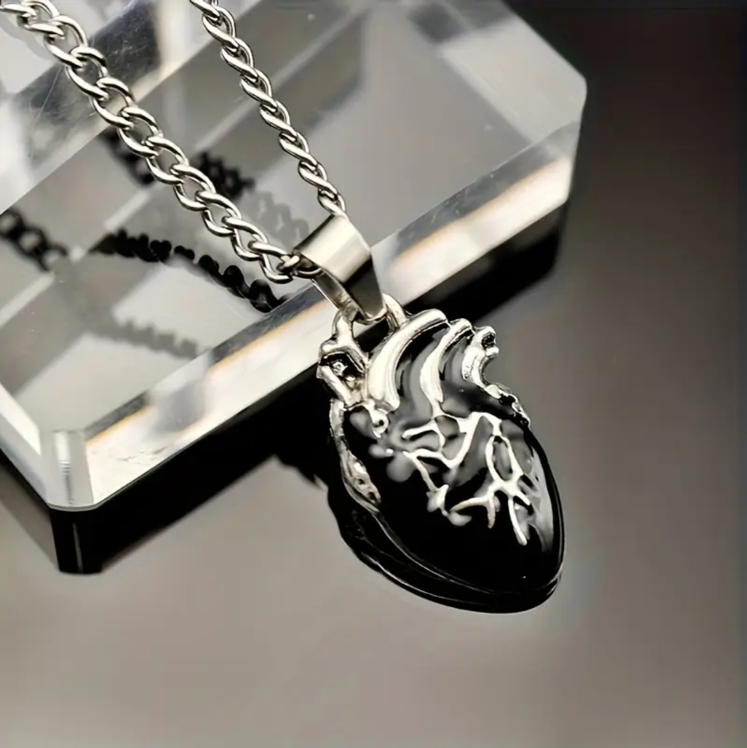 Crimson and Obsidian Anatomical Hearts Necklace
