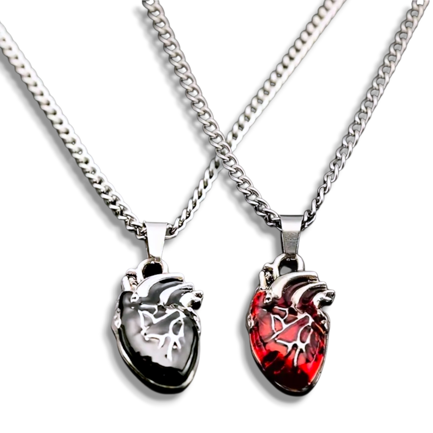 Crimson and Obsidian Anatomical Hearts Necklace