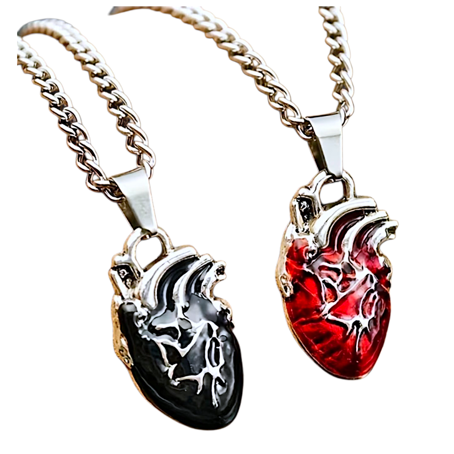 Crimson and Obsidian Anatomical Hearts Necklace